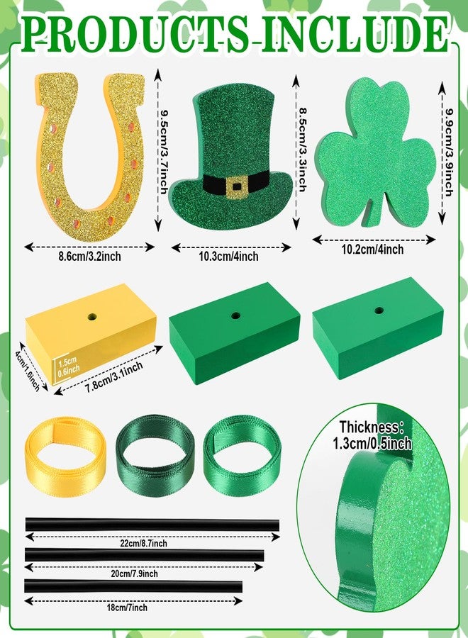 Hedeey 3 Pieces St. Patrick's Day Table Decorations Wooden Set, Irish-themed Green Lucky Shamrocks St. Patrick's Tiered Tray Decor for Home Party Room (Shiny) - Image 4