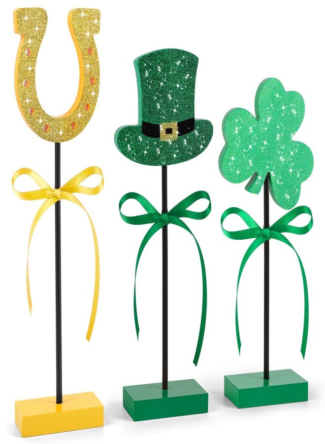 Hedeey 3 Pieces St. Patrick's Day Table Decorations Wooden Set, Irish-themed Green Lucky Shamrocks St. Patrick's Tiered Tray Decor for Home Party Room (Shiny) - Image 1