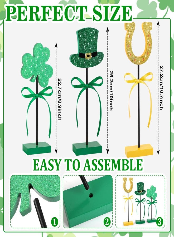 Hedeey 3 Pieces St. Patrick's Day Table Decorations Wooden Set, Irish-themed Green Lucky Shamrocks St. Patrick's Tiered Tray Decor for Home Party Room (Shiny) - Image 3