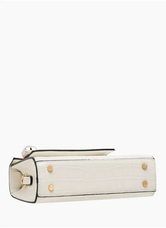ELLE Women Textured Satchel Bag with Detachable Strap and Flap Closure