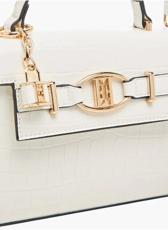 ELLE Women Textured Satchel Bag with Detachable Strap and Flap Closure