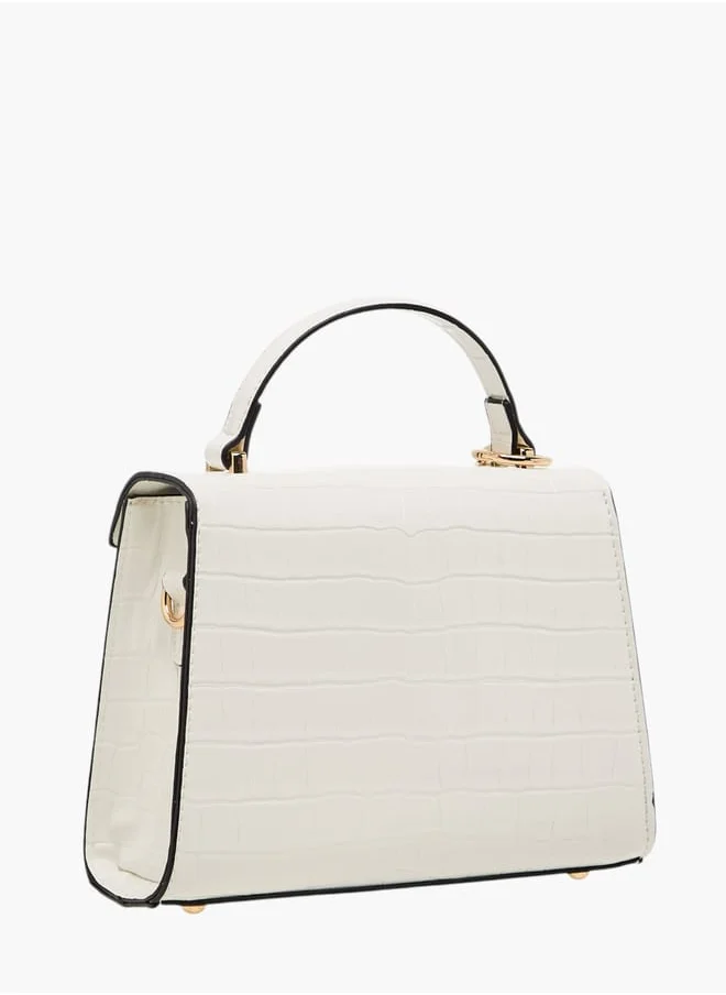 ELLE Women Textured Satchel Bag with Detachable Strap and Flap Closure
