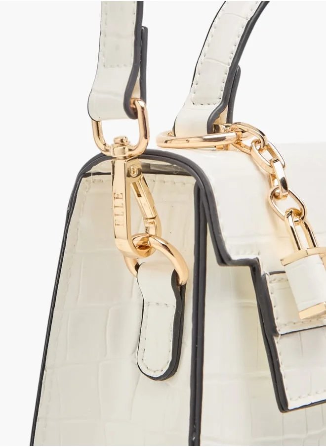 ELLE Women Textured Satchel Bag with Detachable Strap and Flap Closure