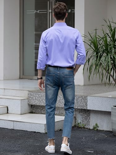Beninos Men's Dress Shirts Solid Long Sleeve Texture Formal Shirt Business Casual Button Down Shirts (C455 Purple, M) - Image 5