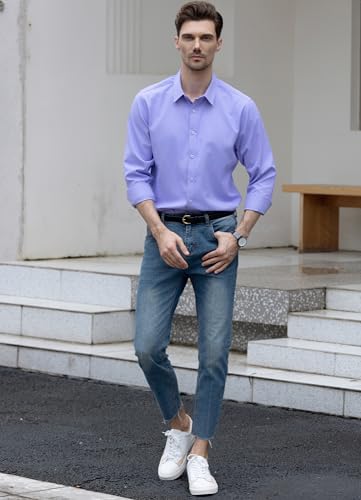 Beninos Men's Dress Shirts Solid Long Sleeve Texture Formal Shirt Business Casual Button Down Shirts (C455 Purple, M) - Image 3