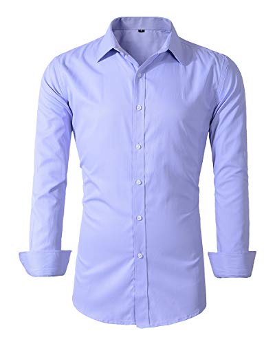 Beninos Men's Dress Shirts Solid Long Sleeve Texture Formal Shirt Business Casual Button Down Shirts (C455 Purple, M) - Image 1