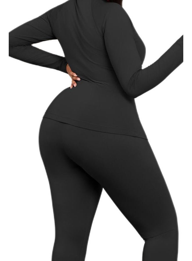 CLOCOR Womens 2 Piece Outfits Sweatsuits - Tracksuit Set Long Sleeve Crop Top & Drawstring Wide Leg Pants with Pockets, Black-906, XL - Image 4