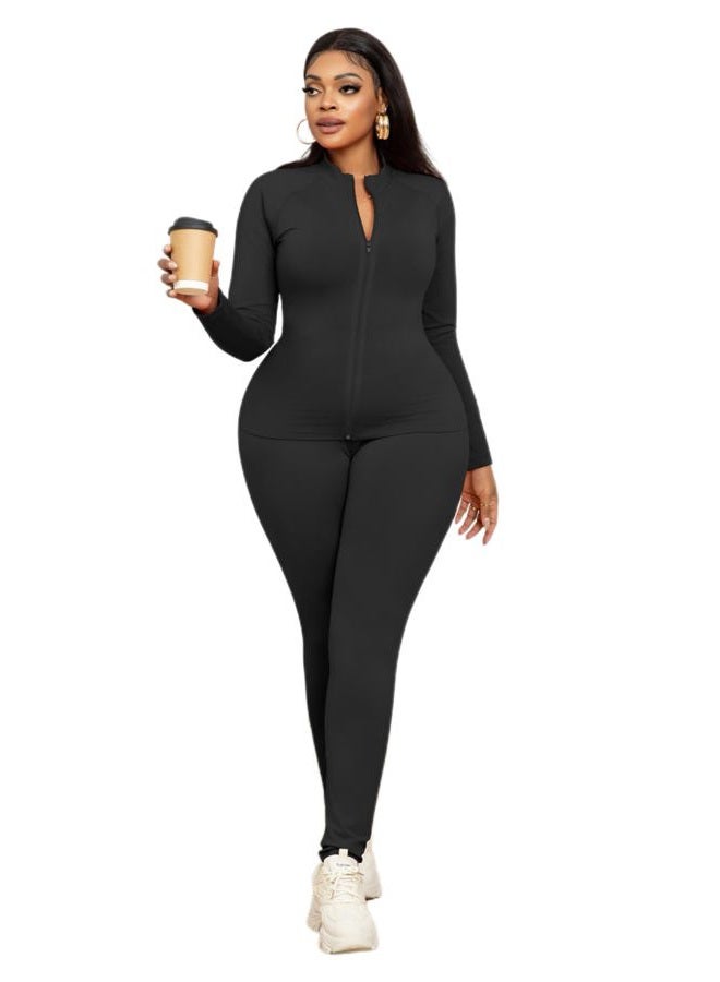 CLOCOR Womens 2 Piece Outfits Sweatsuits - Tracksuit Set Long Sleeve Crop Top & Drawstring Wide Leg Pants with Pockets, Black-906, XL - Image 5
