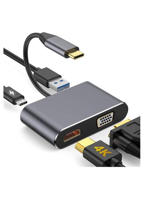4 In 1 Type C Adapter Hub USB C to HDMI VGA Adapter XVZ USB C Hub with 4K HDMI 1080P VGA PD Charging Compatible with Nintendo Switch for Samsung for MacBook