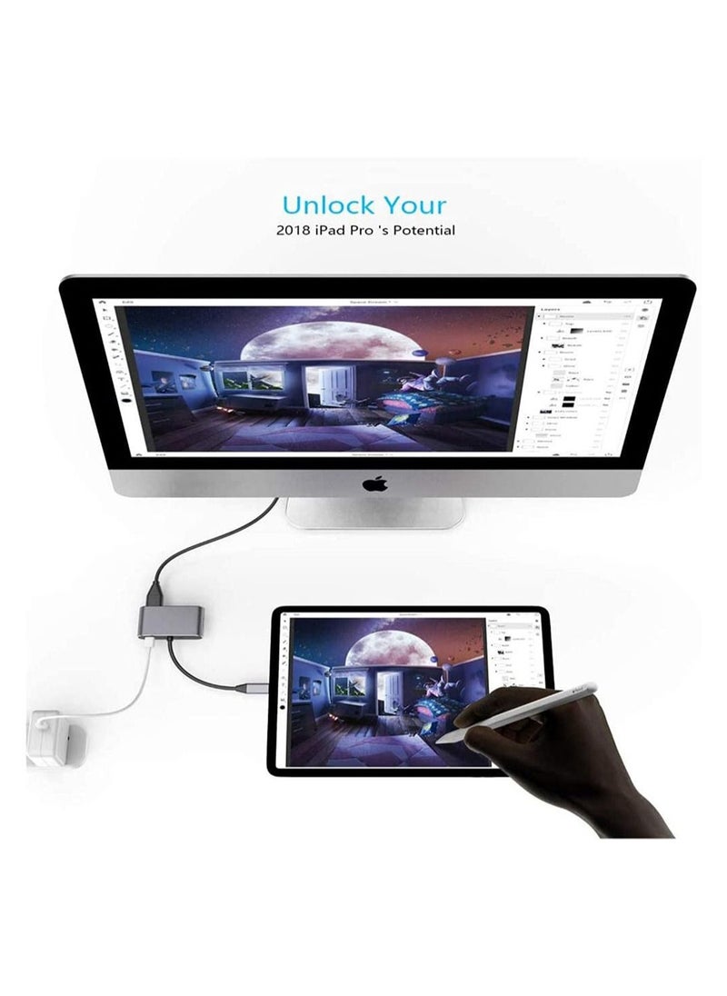 4 In 1 Type C Adapter Hub USB C to HDMI VGA Adapter XVZ USB C Hub with 4K HDMI 1080P VGA PD Charging Compatible with Nintendo Switch for Samsung for MacBook