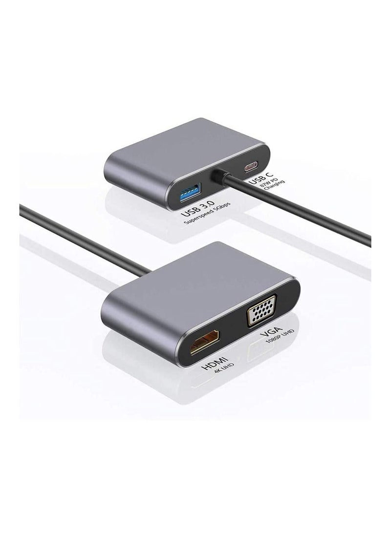4 In 1 Type C Adapter Hub USB C to HDMI VGA Adapter XVZ USB C Hub with 4K HDMI 1080P VGA PD Charging Compatible with Nintendo Switch for Samsung for MacBook