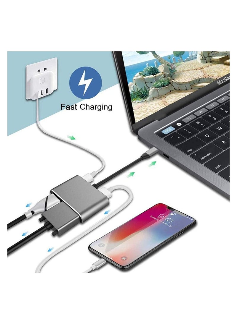 4 In 1 Type C Adapter Hub USB C to HDMI VGA Adapter XVZ USB C Hub with 4K HDMI 1080P VGA PD Charging Compatible with Nintendo Switch for Samsung for MacBook