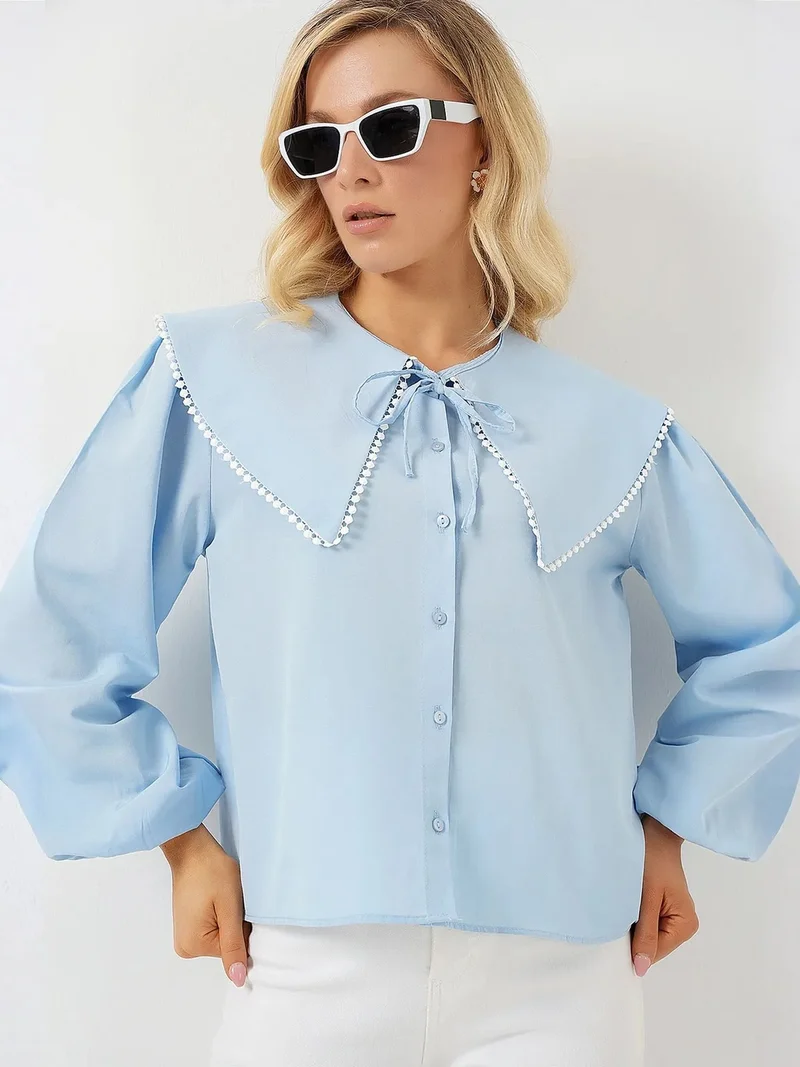 BIG DART BDART Poplin Baby Collar Shirt with Bow