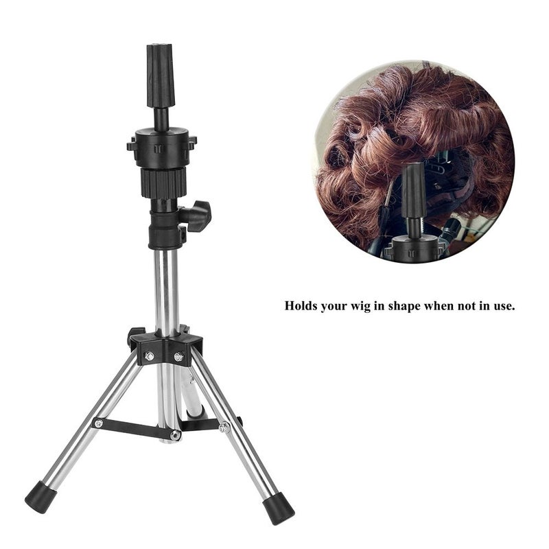 woobles Wig Stand, Adjustable Mannequin Head Support Metal Tripod Display Holder Bracket Ideal for Hairdressing Training at Home and Salon Use(Silver) - Image 3