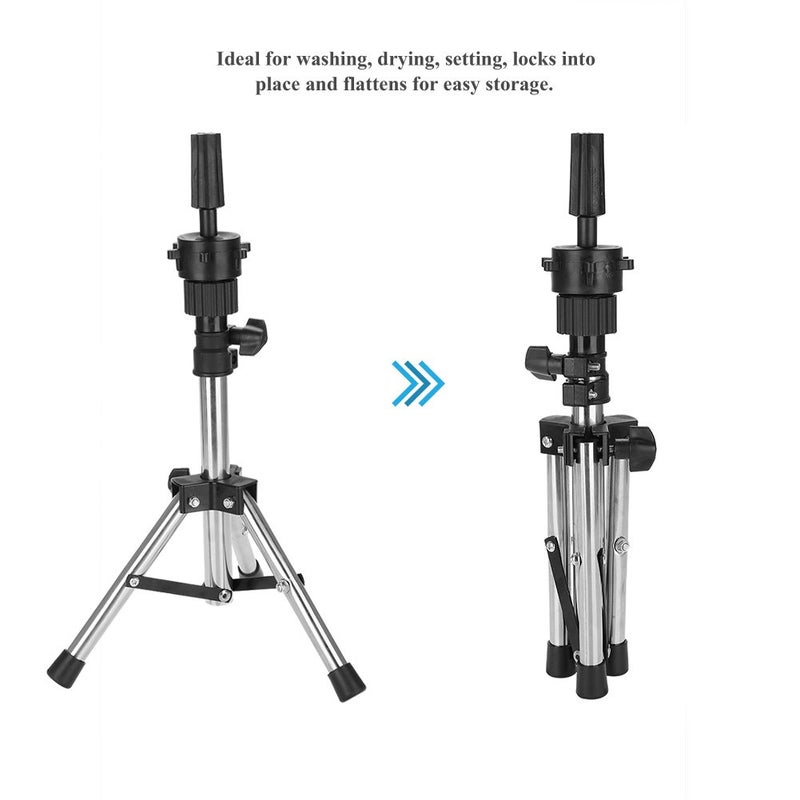 woobles Wig Stand, Adjustable Mannequin Head Support Metal Tripod Display Holder Bracket Ideal for Hairdressing Training at Home and Salon Use(Silver) - Image 5