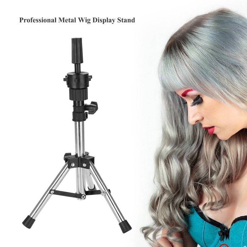 woobles Wig Stand, Adjustable Mannequin Head Support Metal Tripod Display Holder Bracket Ideal for Hairdressing Training at Home and Salon Use(Silver) - Image 2