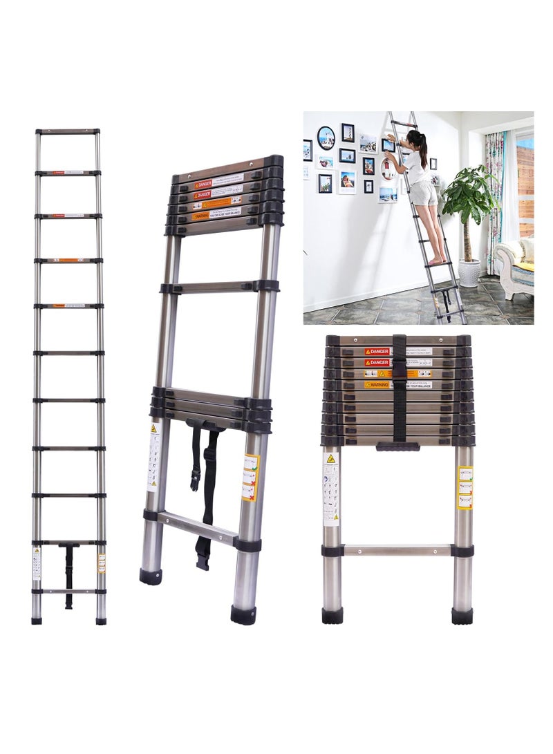3.2m Extendable Multi-Purpose Stainless Steel Ladder, Small Portable Ladder for Roof, RV, Decorating, Painting, Cleaning - Image 1