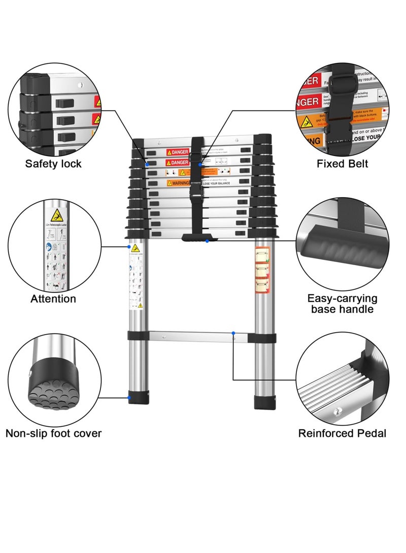 3.2m Extendable Multi-Purpose Stainless Steel Ladder, Small Portable Ladder for Roof, RV, Decorating, Painting, Cleaning - Image 3