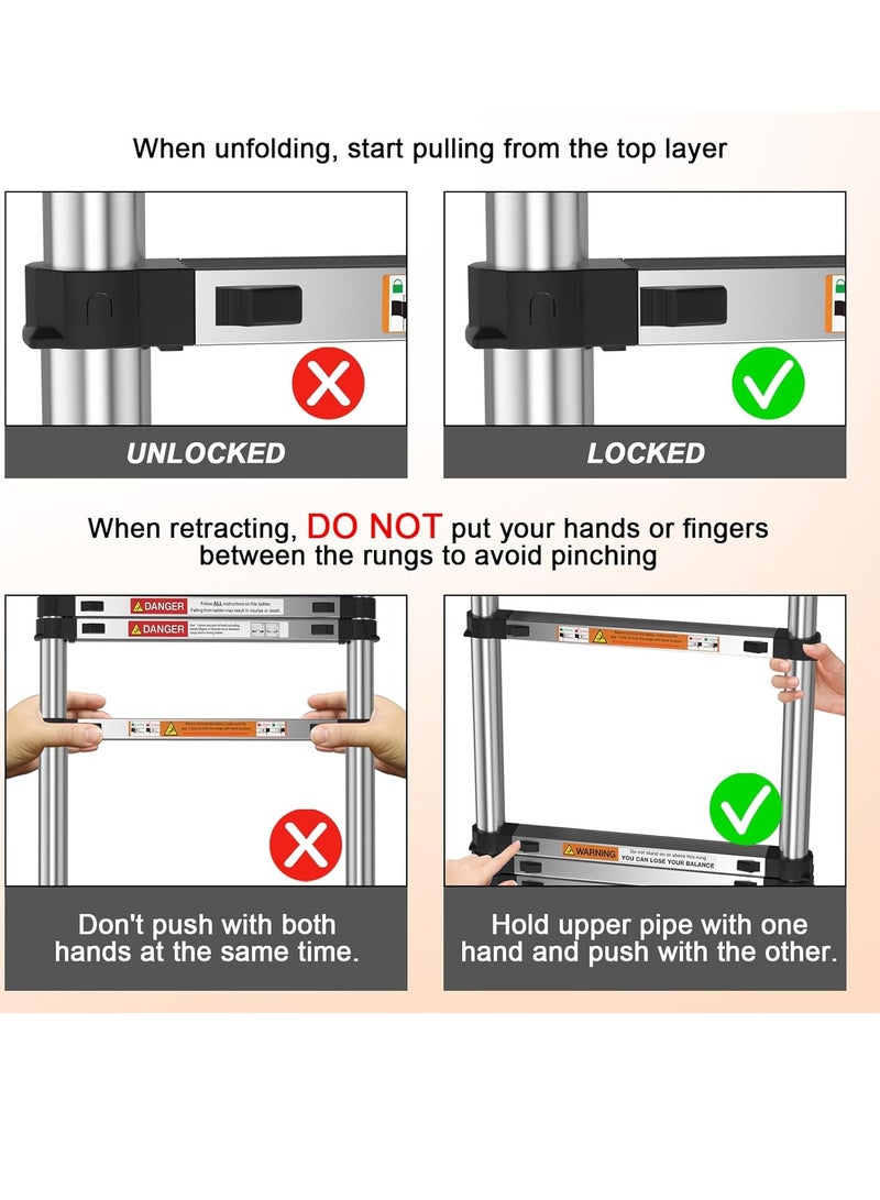 3.2m Extendable Multi-Purpose Stainless Steel Ladder, Small Portable Ladder for Roof, RV, Decorating, Painting, Cleaning - Image 4
