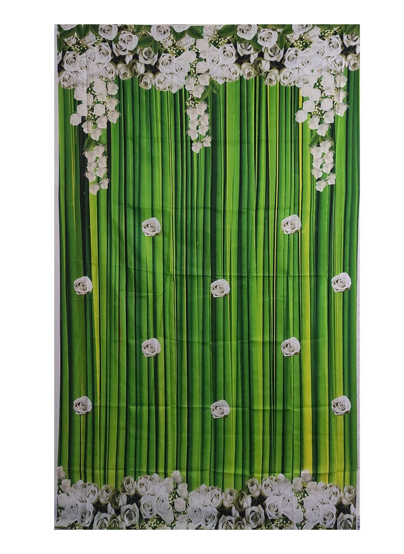 ZESTENTER - ZestEnter Bamboo and Flowers Design Green Backdrop Cloth for Decorations - Image 1