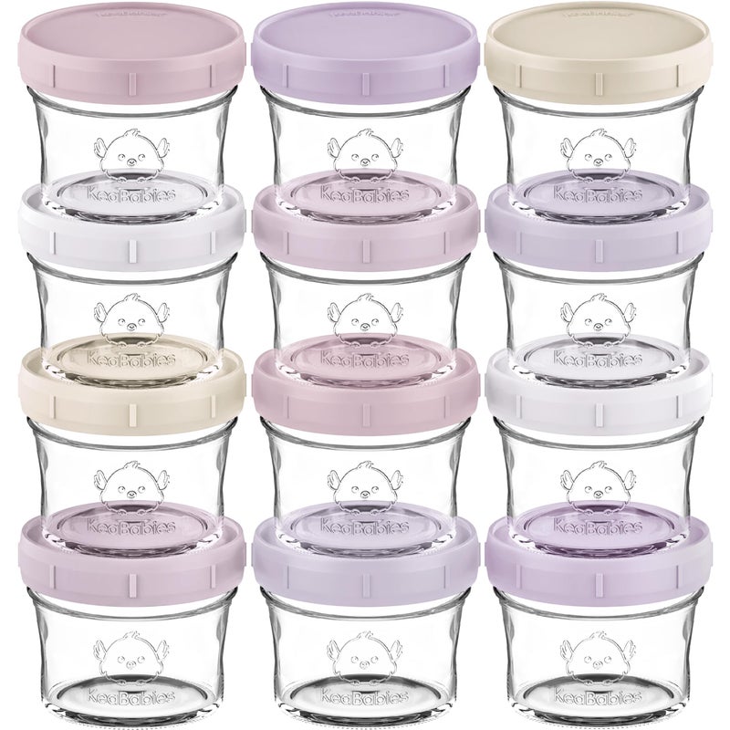 KeaBabies 12pk 4oz Glass Baby Food Containers with Lids - Leak-Proof, Microwavable Small Glass Jars, Baby Purees & Toddler Snack Storage Containers, BPA-Free, Dishwasher & Freezer Safe (Lilac) - Image 1