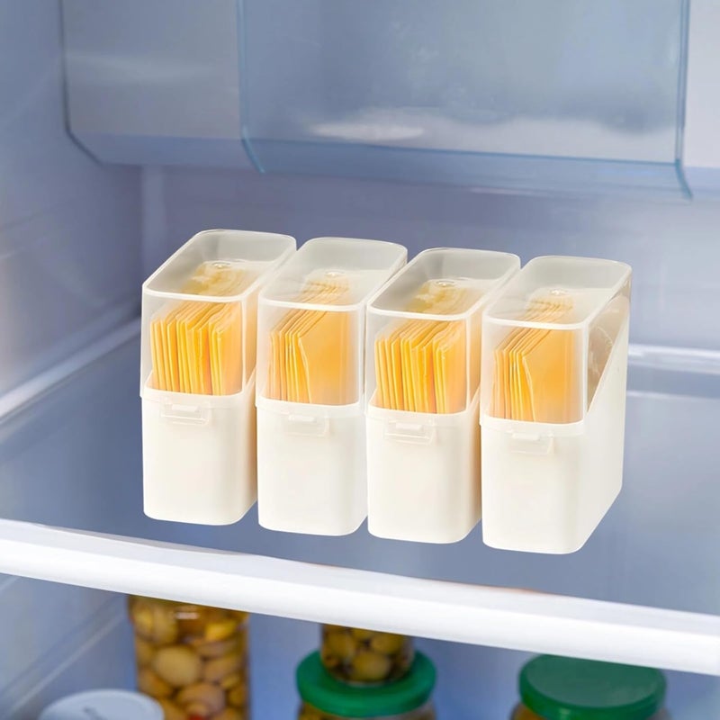 More Storing Cheese, Butter, And, Cheese Storage Box With Flip-Top Lid, 4-Pack White Plastic, Fridge Sliced Cheese Container, Airtight And Moisture-Proof Food Saver Holder - Image 3