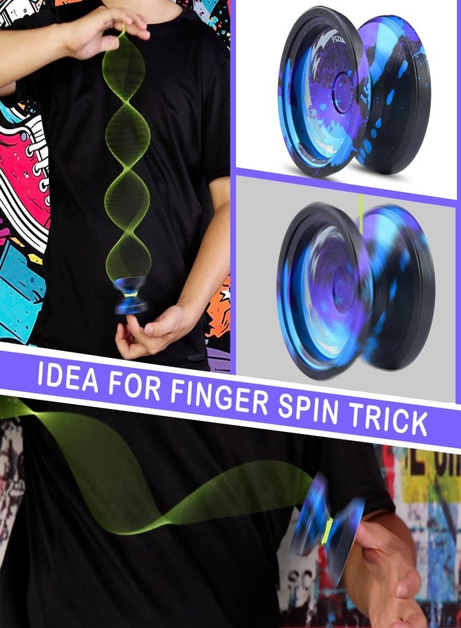 FETESNICE FS23 Finger Spin Yoyo Professional Responsive Yo-yo for Kids 8-12 or Above, Professional yo for Beginner, Unresponsive Yoyo for Advanced, Pro yoyo for Finger Spinning Tricks-Black Blue Pulple - Image 2