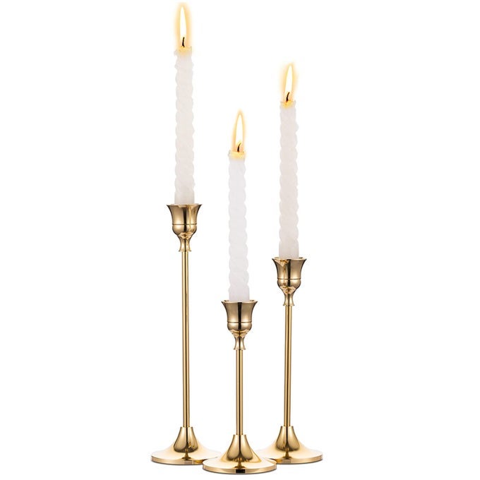 CANDLESTICK HOLDERS TAPER CANDLE HOLDERS SET OF 3 CANDLE STICK HOLDERS SET BRASS GOLD CANDLESTICK HOLDER SET VINTAGE MODERN DECORATIVE CENTERPIECE FOR TABLE MANTEL WEDDING HOUSEWARMING GIFT