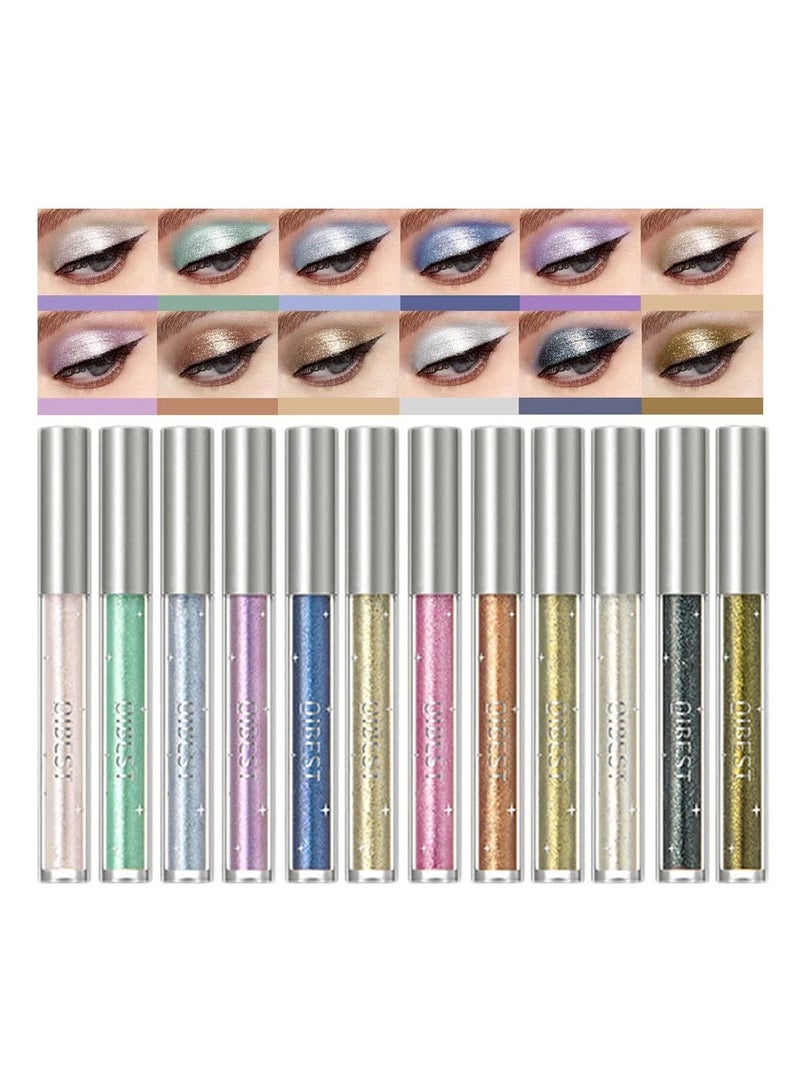 SYOSI 12 Colors Liquid Glitter Eyeshadow Set, Multi-dimensional Metallic Glitter Shimmer Smokey Eye Looks Waterproof Long Lasting Quick-Drying Sparkling Eye Shadow Makeup Kits - Image 1