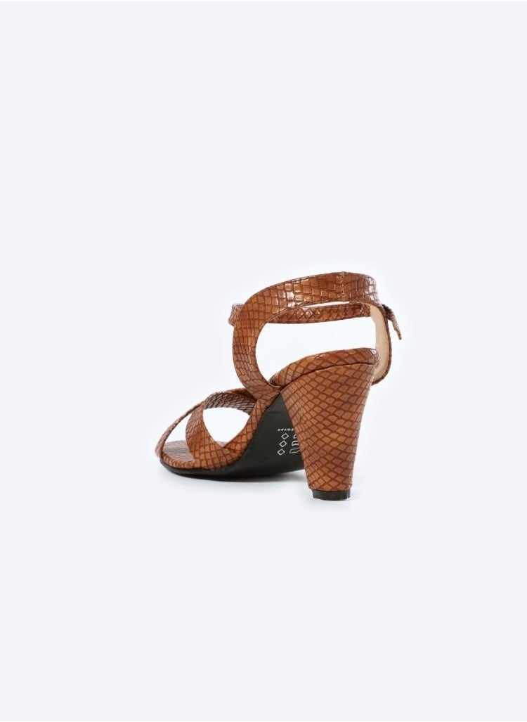 Zahwa - Matte Snake-Textured Leather Heeled Sandals, 7cm Middle Heels - Image 1