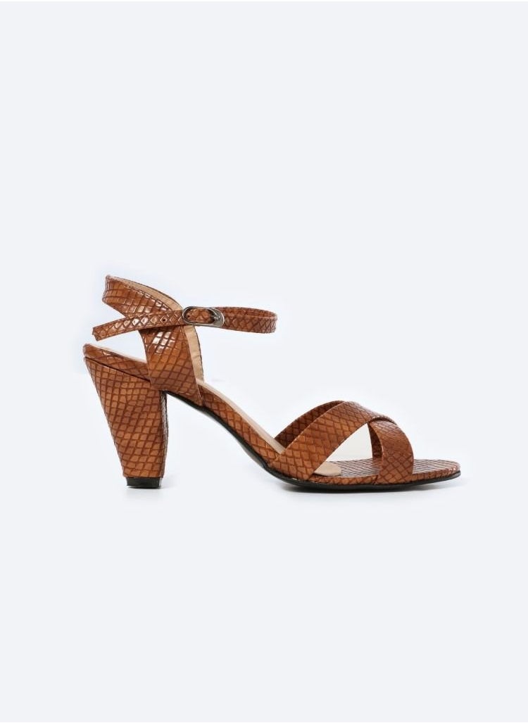 Zahwa - Matte Snake-Textured Leather Heeled Sandals, 7cm Middle Heels - Image 1