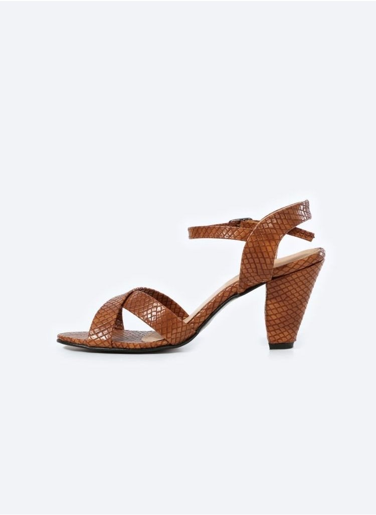 Zahwa - Matte Snake-Textured Leather Heeled Sandals, 7cm Middle Heels - Image 1