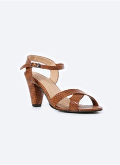 Matte Snake-Textured Leather Heeled Sandals, 7cm Middle Heels