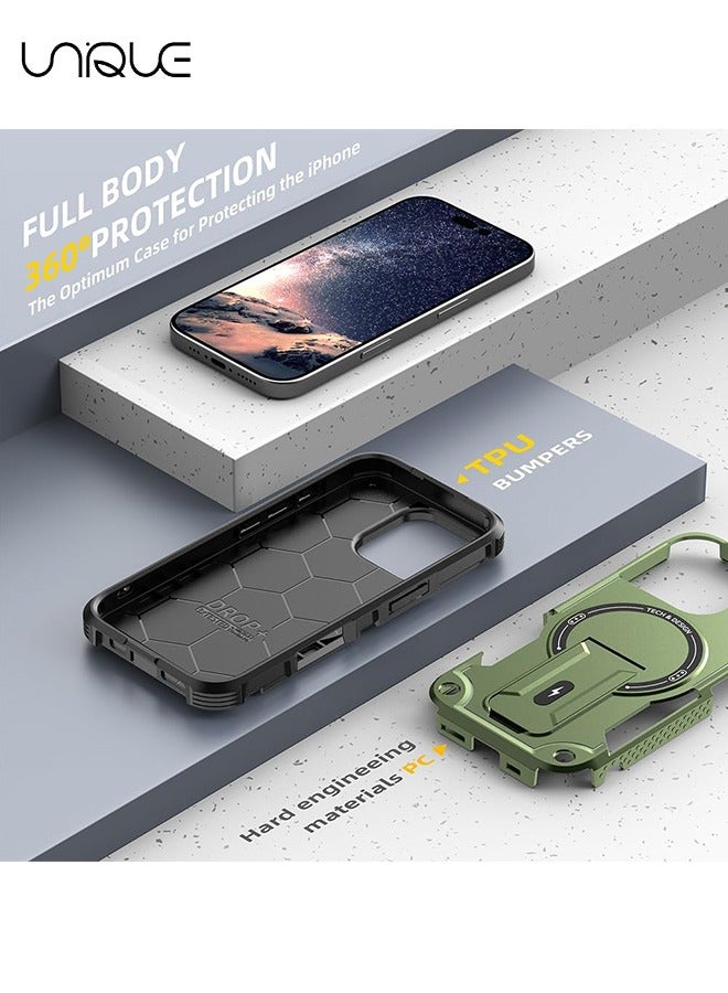 Unique For iPhone 16 Pro Case with Stand - Compatible with MagSafe Built-in Kickstand - Shockproof Full Body Protection Phone Case - Magnetic Hidden Stand - Green - Image 2