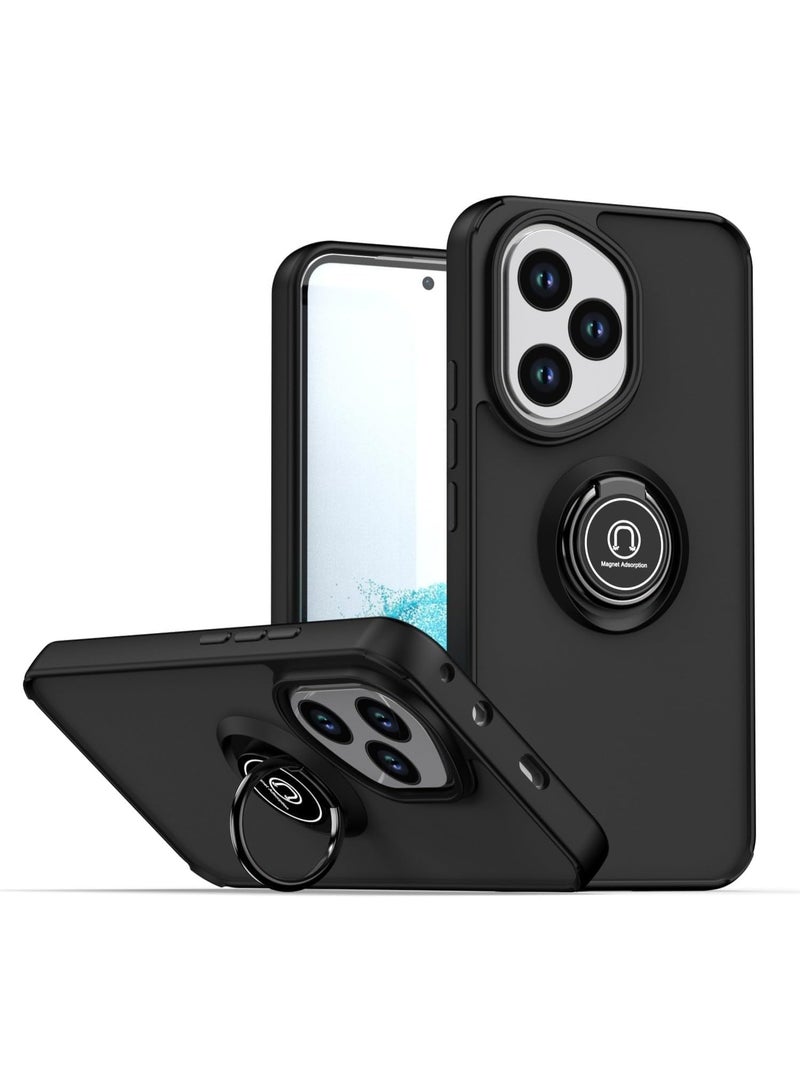 Muzz Honor 400 Case, Camera Protection Thin Translucent Shockproof Matte Back Cover with 360 rotational Car Mount Magnetic Ring Holder Case For (Black, Honor 400) - Image 1
