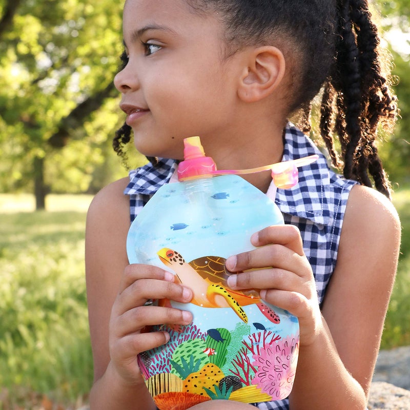 ChooMee Reusable Baby Food Storage Pouches | BPA Free Leakproof Toddler Squeeze Pouch for Smoothies, Purees & Baby Food | Refillable, Double Zipper, Easy Clean, Wide Bottom | 6CT, 8oz SeaLife - Image 4