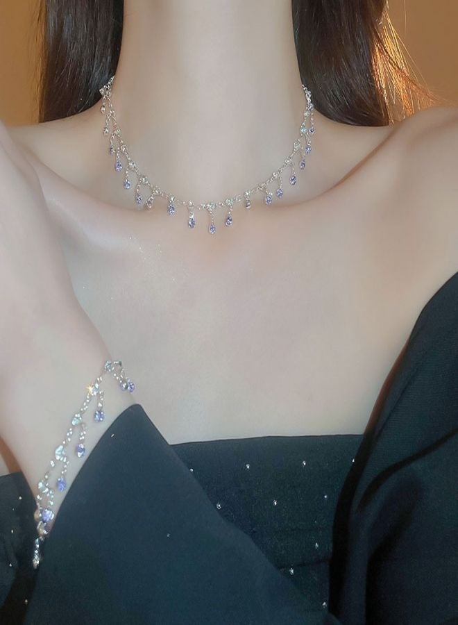 قلادة قطرة الماء المرصعة بالماس الأرجواني + سوار قطرة الماء المرصع بالماس الأرجواني - Image 1