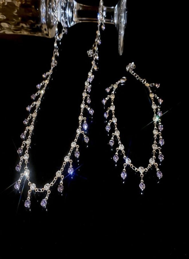 قلادة قطرة الماء المرصعة بالماس الأرجواني + سوار قطرة الماء المرصع بالماس الأرجواني - Image 2