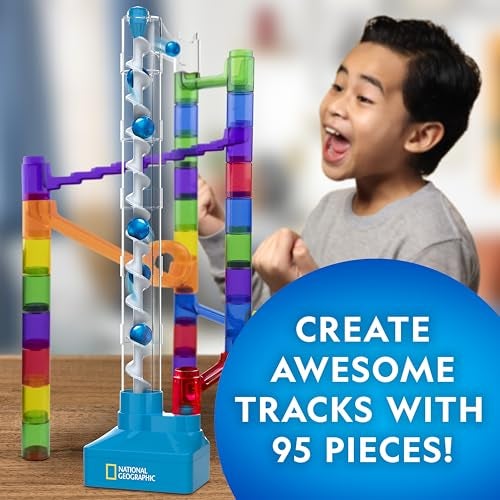 Blue Marble National Geographic Marble Run with Motorized Elevator - 95-Piece Marble Maze Kit with Motorized Spiral Lift, 20 Marbles, Perpetual Motion Machine, STEM Gifts for Boys and Girls, Kids Physics Toys - Image 4