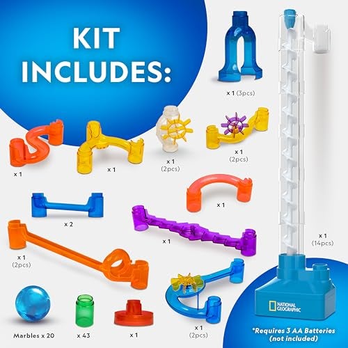 Blue Marble National Geographic Marble Run with Motorized Elevator - 95-Piece Marble Maze Kit with Motorized Spiral Lift, 20 Marbles, Perpetual Motion Machine, STEM Gifts for Boys and Girls, Kids Physics Toys - Image 5
