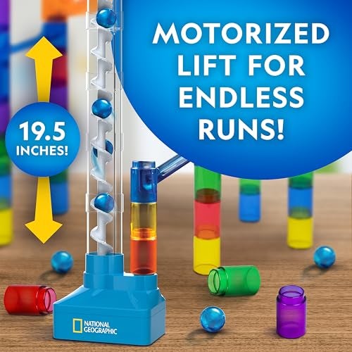 Blue Marble National Geographic Marble Run with Motorized Elevator - 95-Piece Marble Maze Kit with Motorized Spiral Lift, 20 Marbles, Perpetual Motion Machine, STEM Gifts for Boys and Girls, Kids Physics Toys - Image 2