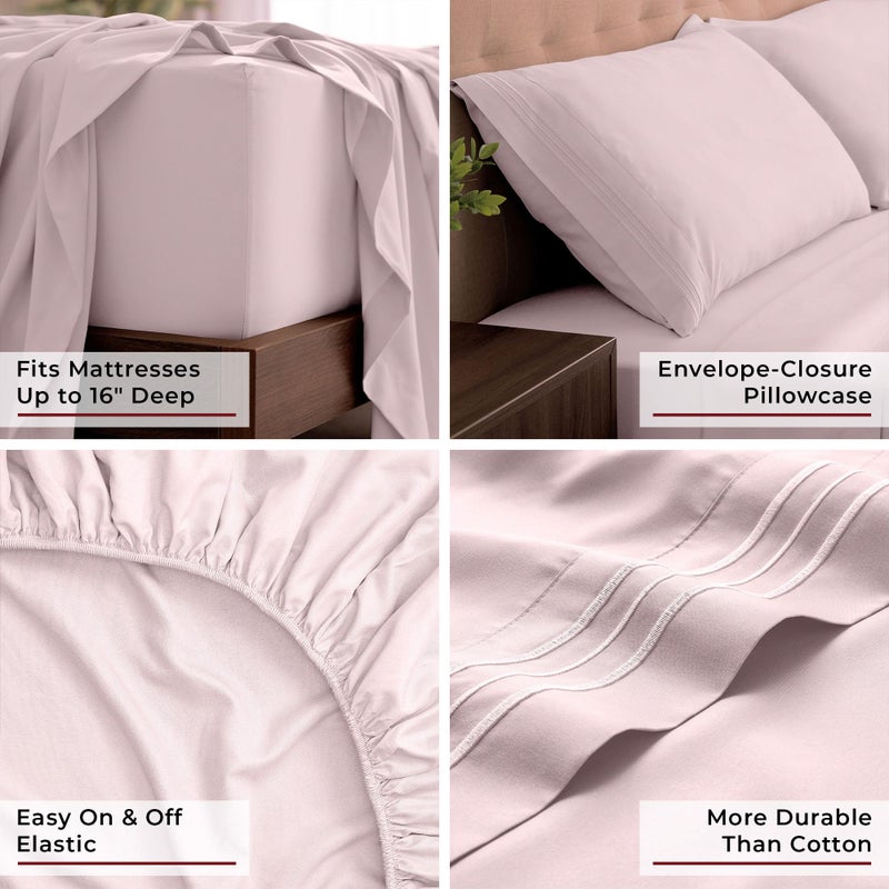 Mellanni King Sheets Set - 4 PC Iconic Collection Bedding - Hotel Luxury, Extra Soft, Cooling Bed Sheets - Wrinkle, Fade, Stain Resistant (King, Blush Pink) - Image 5