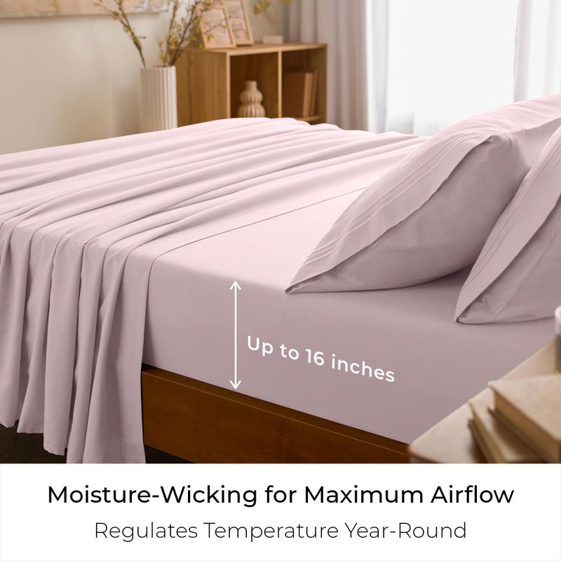 Mellanni King Sheets Set - 4 PC Iconic Collection Bedding - Hotel Luxury, Extra Soft, Cooling Bed Sheets - Wrinkle, Fade, Stain Resistant (King, Blush Pink) - Image 4