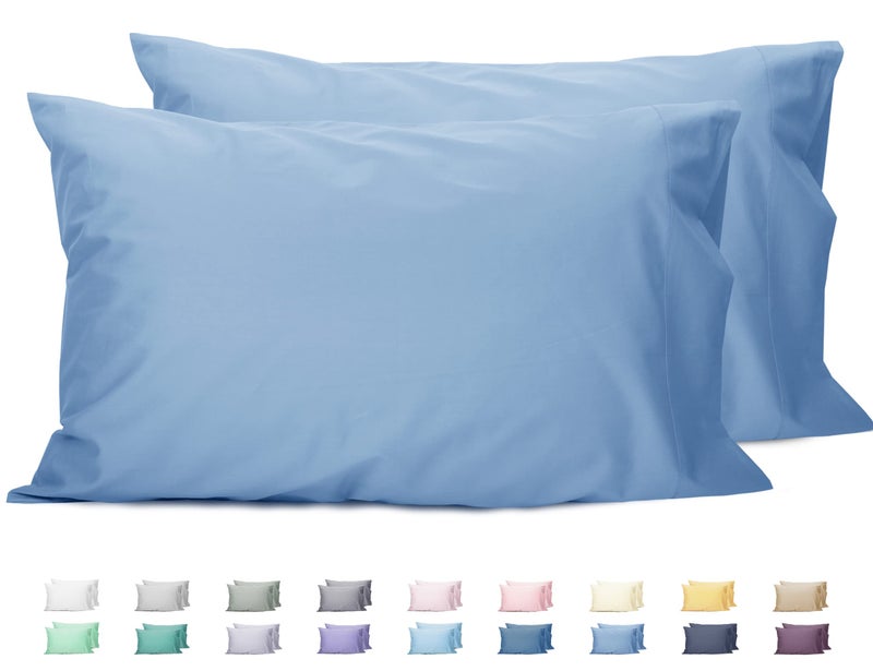 Sunflower Queen Pillowcases Set of 2, 100% Cotton Queen Size Pillow Cases 2, 20×30 inches Placid Blue, Soft and Breathable - Image 1