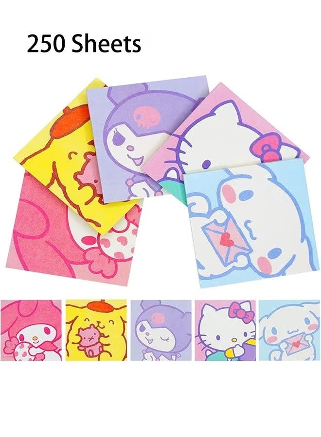 GIFT 5 Pack Cute Sticky Notes, Kawaii Notes Pads Sticky Notes Self-Sticky Note Personalized Sticky Notes Cute School Supplies Fun Office Supplies for Study and Decoration Party(250 Sheets) - Image 1
