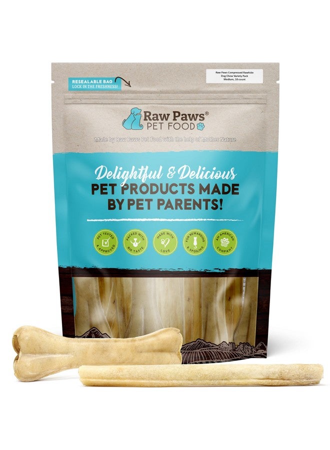 Raw Paws Compressed Rawhide Dog Chew Variety Pack, 10 Pack  10" Compressed Rawhide Sticks & 6" Bones  Pressed Rawhide For Medium Dogs  Rawhide Chews Dog Treat Value Pack  Variety Dog Chews - Image 1