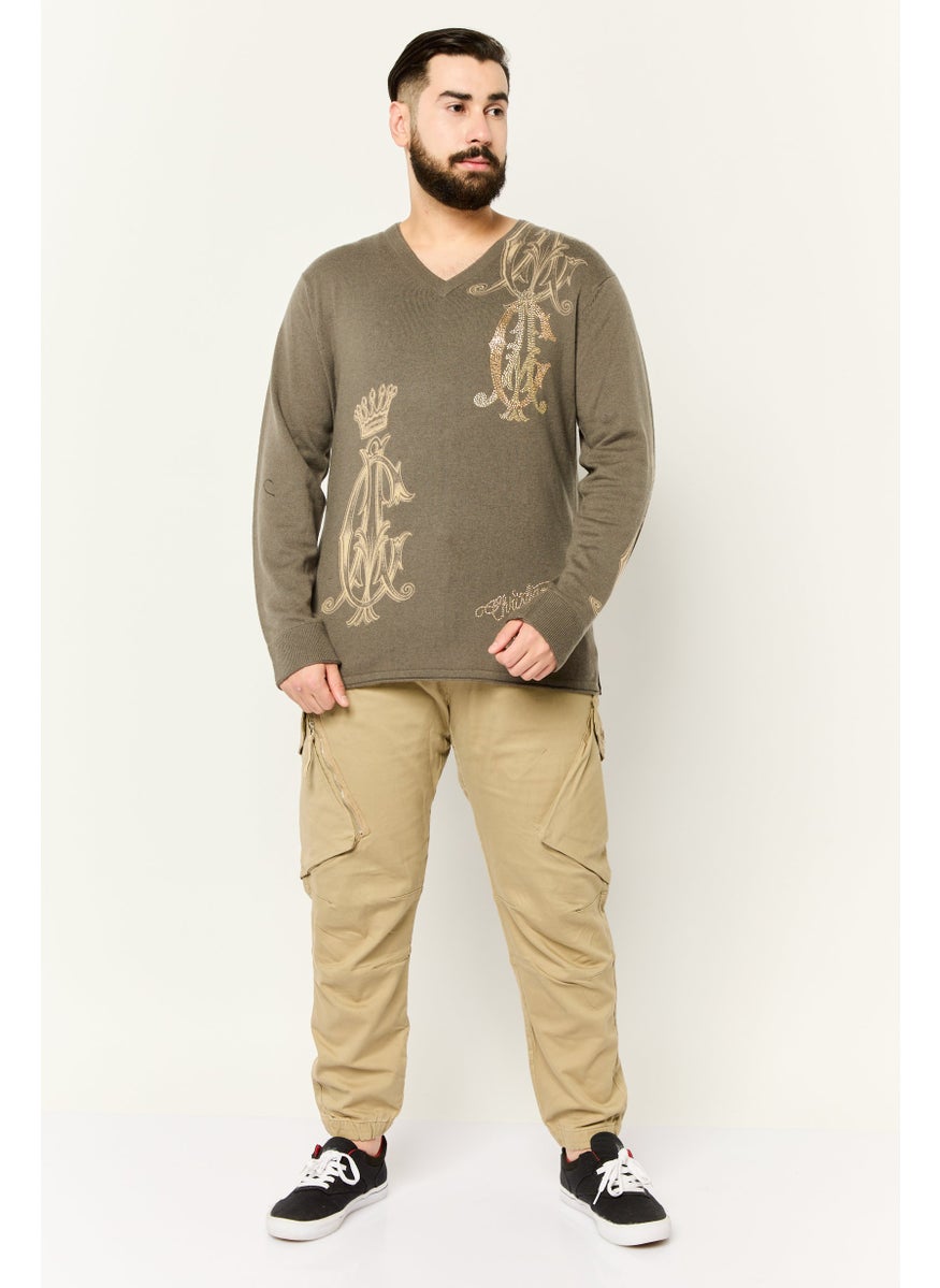 CHRISTIAN AUDIGIER Men V Neck Embellished Long Sleeves Sweater, Grey  - Image 2