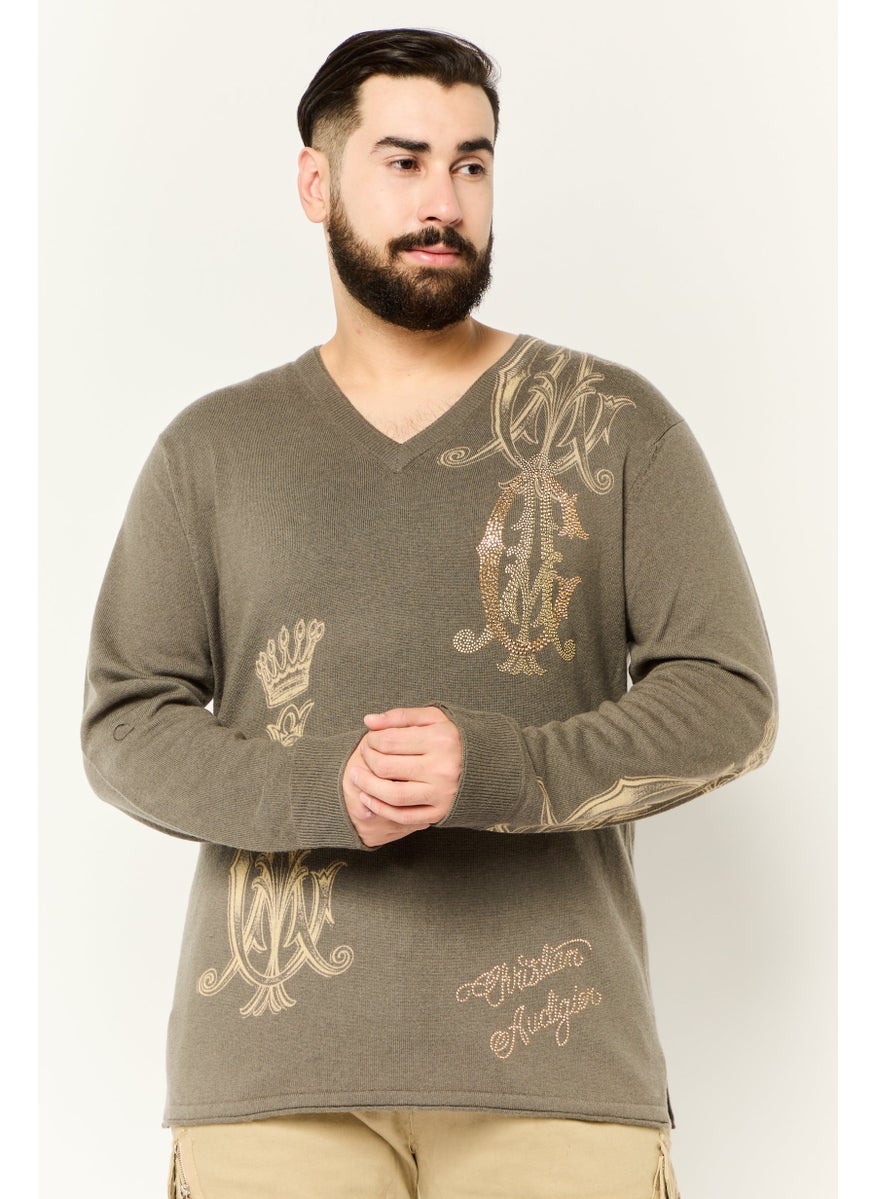 CHRISTIAN AUDIGIER Men V Neck Embellished Long Sleeves Sweater, Grey  - Image 1
