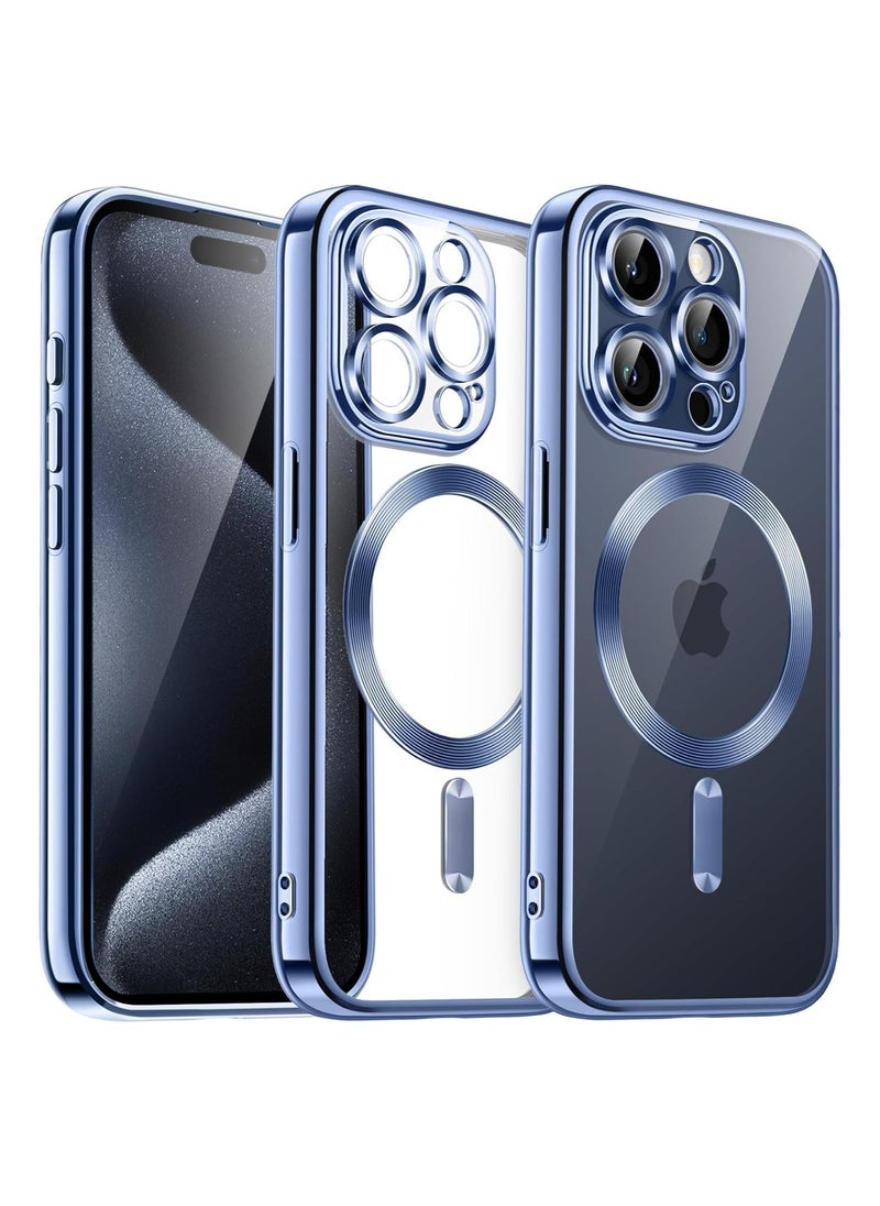 Raxoom Electroplated Case for iPhone 15 Pro Max 6.7-Inch, Camera Lens Full Protection, Compatible with MagSafe Wireless Charging, Shockproof Soft TPU Phone Cover (Sierra Blue) - Image 1