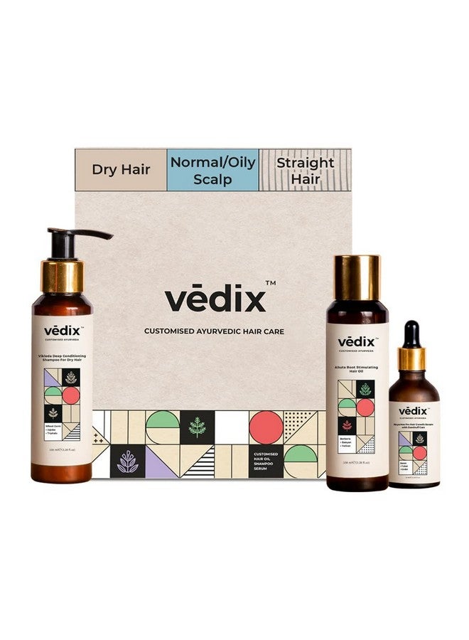 Vedix Customized Hair Fall Control & Dandruff Care Regimen For Dry Hair- Normal-Oily Scalp & Straight Hair, 3 Product Ayurvedic Hair Care Kit-Ayurvedic Hair Oil, Shampoo, Hair Growth Serum, Off White - Image 1